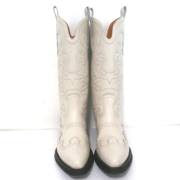 GANNI Embroidered Western Boots Cream Leather Size 39 - Picture 3 of 12